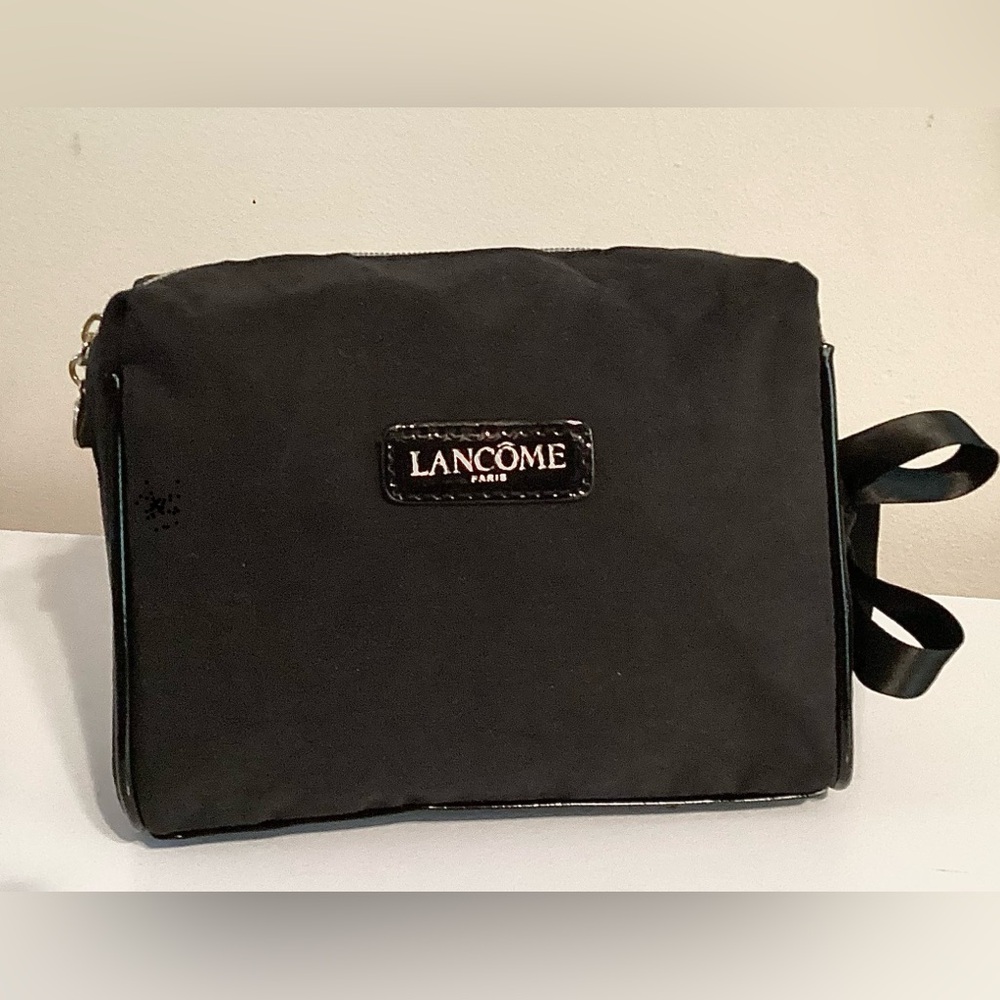 Lancome Elegant Black Compact Cosmetic Bag w Satin Tie